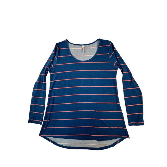 LuLaRoe Tops - LuLaRoe Striped Top Women's‎ Medium Blue Pink Long Sleeve Scoop Neck